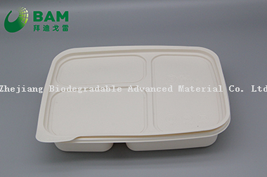 100% Biodegradable 3 Compartment Disposable Compostable Corn Starch Takeaway Canteen Food Containers for Fast-Food