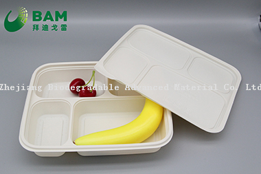 100% Biodegradable 4 Compartment Disposable Compostable Corn Starch Takeaway Canteen Food Containers for Fast-Food
